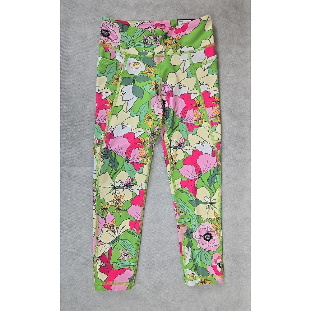 Tek Gear Girls size Medium 8 Pink Floral Print Mid‎ Rise Leggings NWT